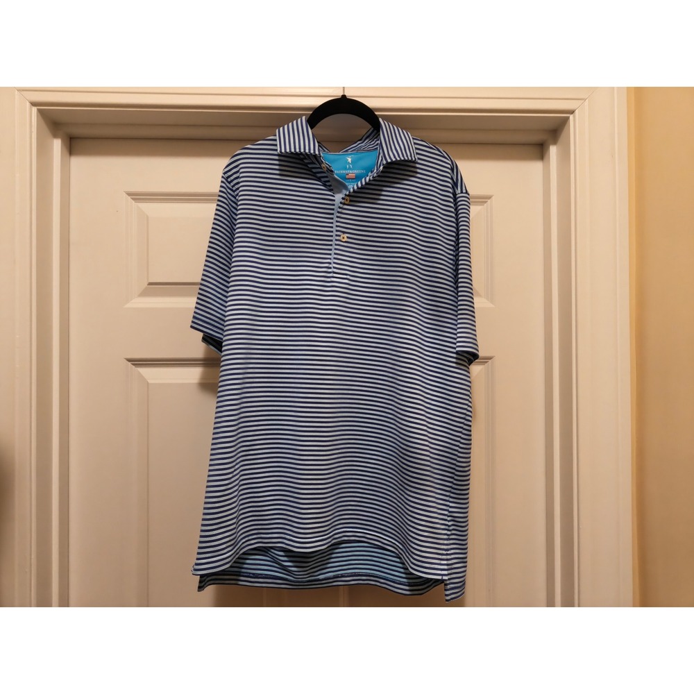 Fairway & Greene Mens Blue Striped Golf Polo‎ Shirt SP-TY12343-N31505 Size L USA
